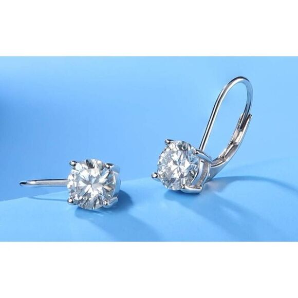 CERTIFIED~SALE~ 2 Ct. Round Genuine Diamond Moissanite Leverback Earrings - Picture 4 of 6